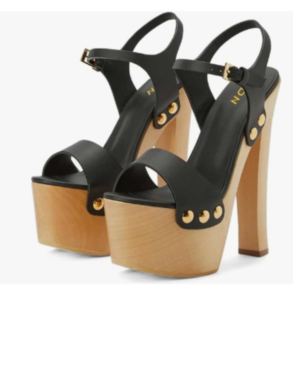 YDN Black Platform Heeled Sandal Open Round Toe Chunky High Heels Backless Shoe